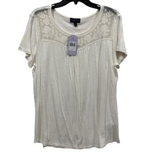 ARTESIA Womens Ivory‎ Lace Yoke Knit Tunic Top Shirt Size L